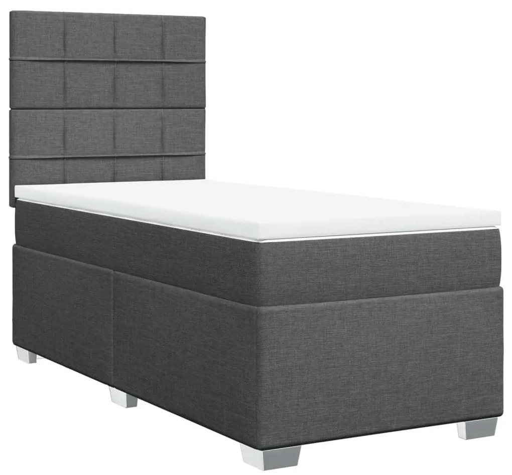 Κρεβάτι Boxspring με Στρώμα Σκούρο Γκρι 90x200 εκ. Υφασμάτινο - Γκρι