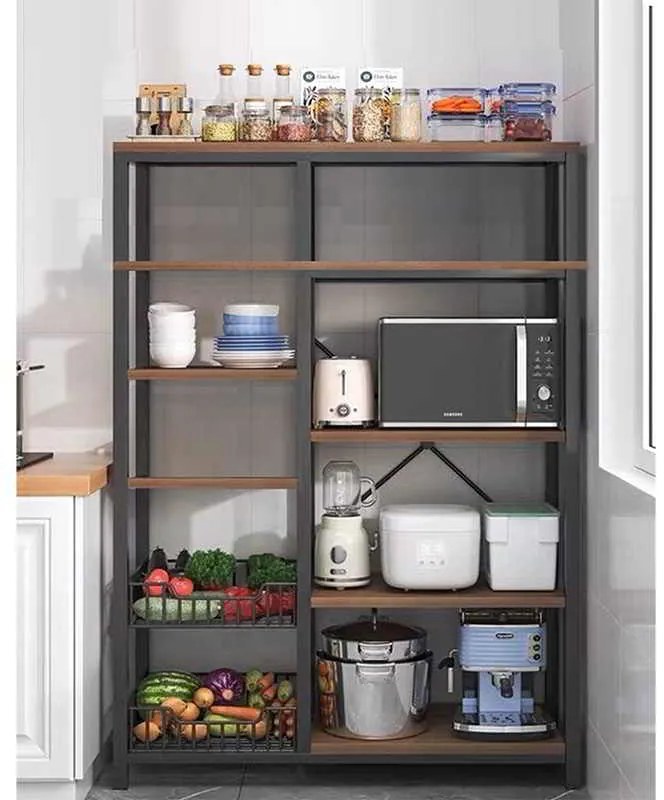 Ραφιέρα επιδαπέδια Leena pakoworld μέταλλο dark oak-μαύρο 80x30x142εκ
