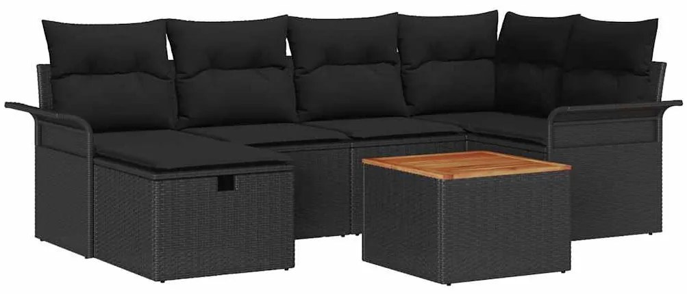 vidaXL Σετ Καναπέ Κήπου με μαξιλάρι 7 pcs Μαύρο Πολυ ράταν