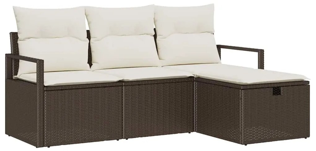 vidaXL Σετ Καναπέ με μαξιλάρι 4 pcs Καφέ και Κρέμα συνθετικό ρατάν