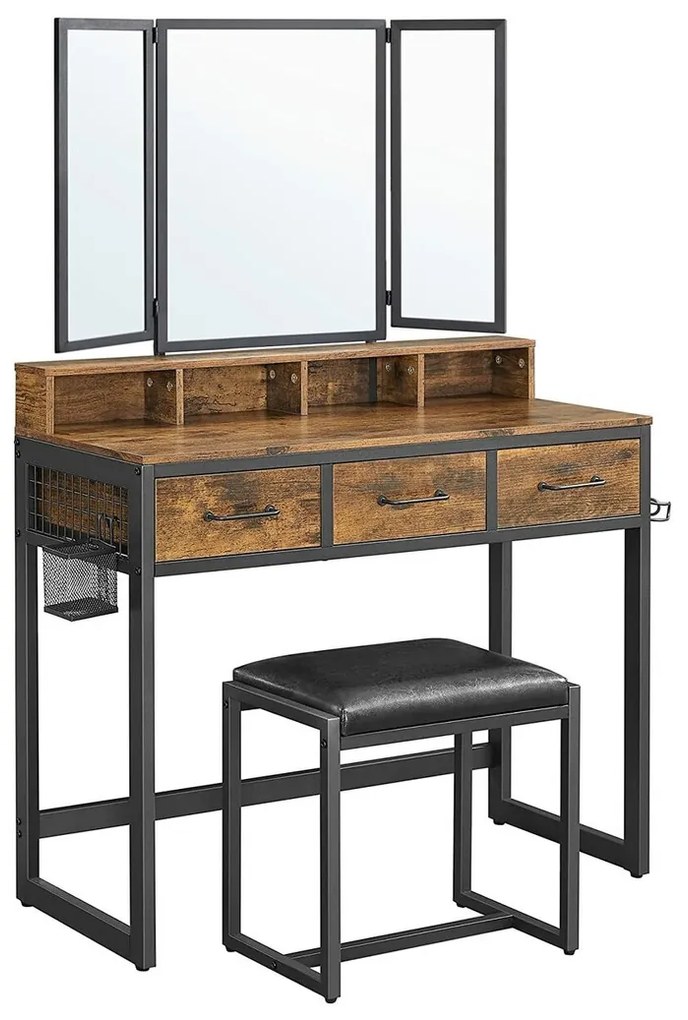 Τουαλέτα Burbank 118, Καφέ, Μαύρο, Καθρέφτης, 75x90x40cm, 30 kg | Epipla1.gr