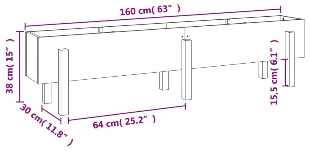 Ζαρντινιέρα Υπερυψωμένη 160 x 30 x 38 εκ. από Μασίφ Ξύλο Πεύκου - Καφέ