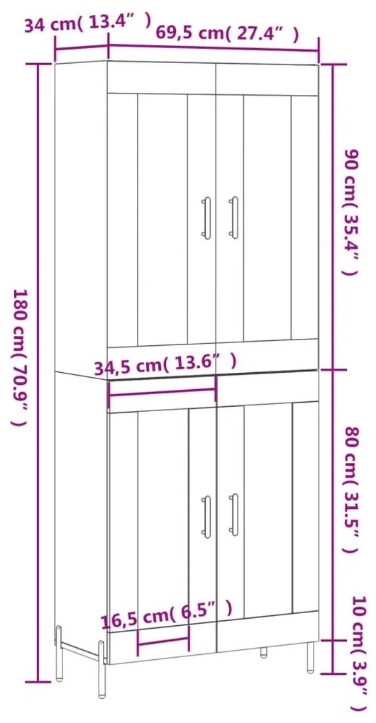 Ντουλάπι Γκρι Sonoma 69,5 x 34 x 180 εκ. Επεξεργασμένο Ξύλο - Γκρι