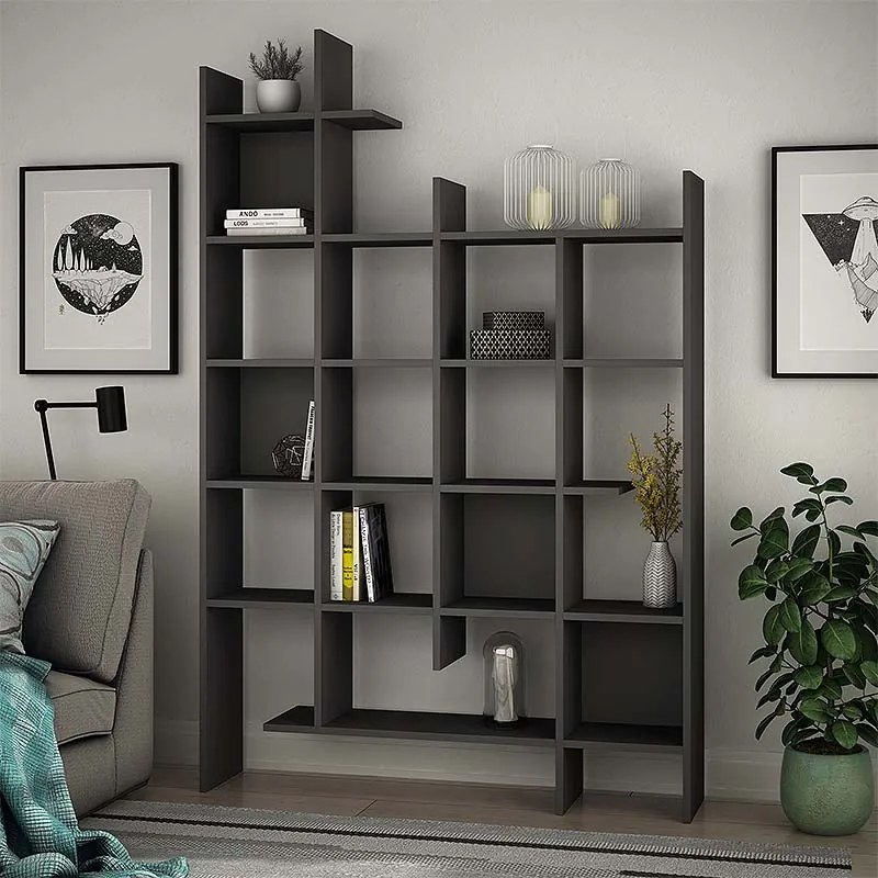 Βιβλιοθήκη μελαμίνης Manco Megapap χρώμα ανθρακί 122x25,5x188εκ.-GP037-0102,1