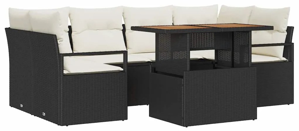 vidaXL Σετ Κήπου 7 Τεμαχίων με Μαξιλάρια Μαύρο Πολυ Ράτταν