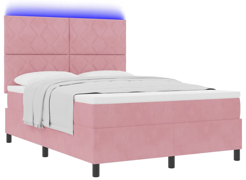 vidaXL Κρεβάτι Ύπνου με Στρώμα & LED Ροζ 140x200 εκ Βελούδινο