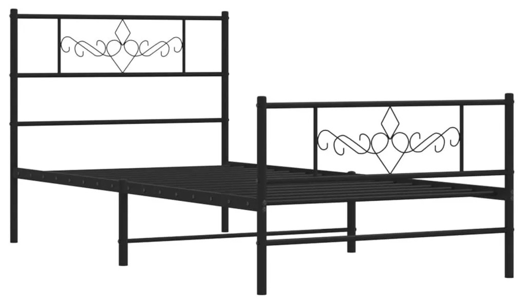 Πλαίσιο Κρεβατιού με Κεφαλάρι&amp;Ποδαρικό Μαύρο 100x190εκ. Μέταλλο - Μαύρο
