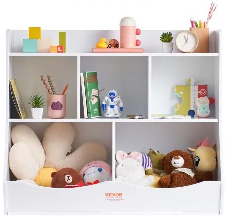VEVOR Wood Kid Storage Cubby, Toy Storage Organizer with Bookshelf, 5-Cubby Wood Toy Storage Cabinet, Children Book Toy Shelf for Kids Room, Playroom, Kindergarten, Nursery, White