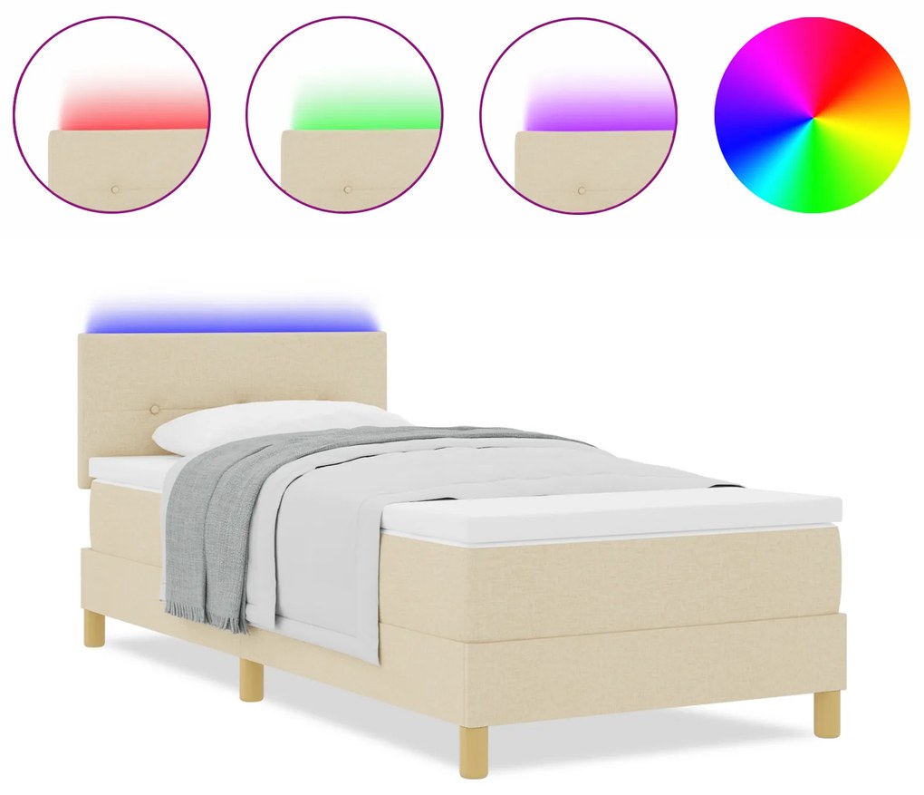 vidaXL Κρεβάτι με Στρώμα & LED Κρεμ 90x200 cm Ύφασμα