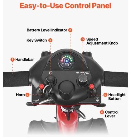 VEVOR 3-Wheel Electric Mobility Scooter for Adult &amp; Seniors, Foldable Mobility Scooter with 20KM Long Range, All Terrain Travel Wheelchair with Anti-slip Wheels, 9° Climbing Capacity &amp; 120kg Loading
