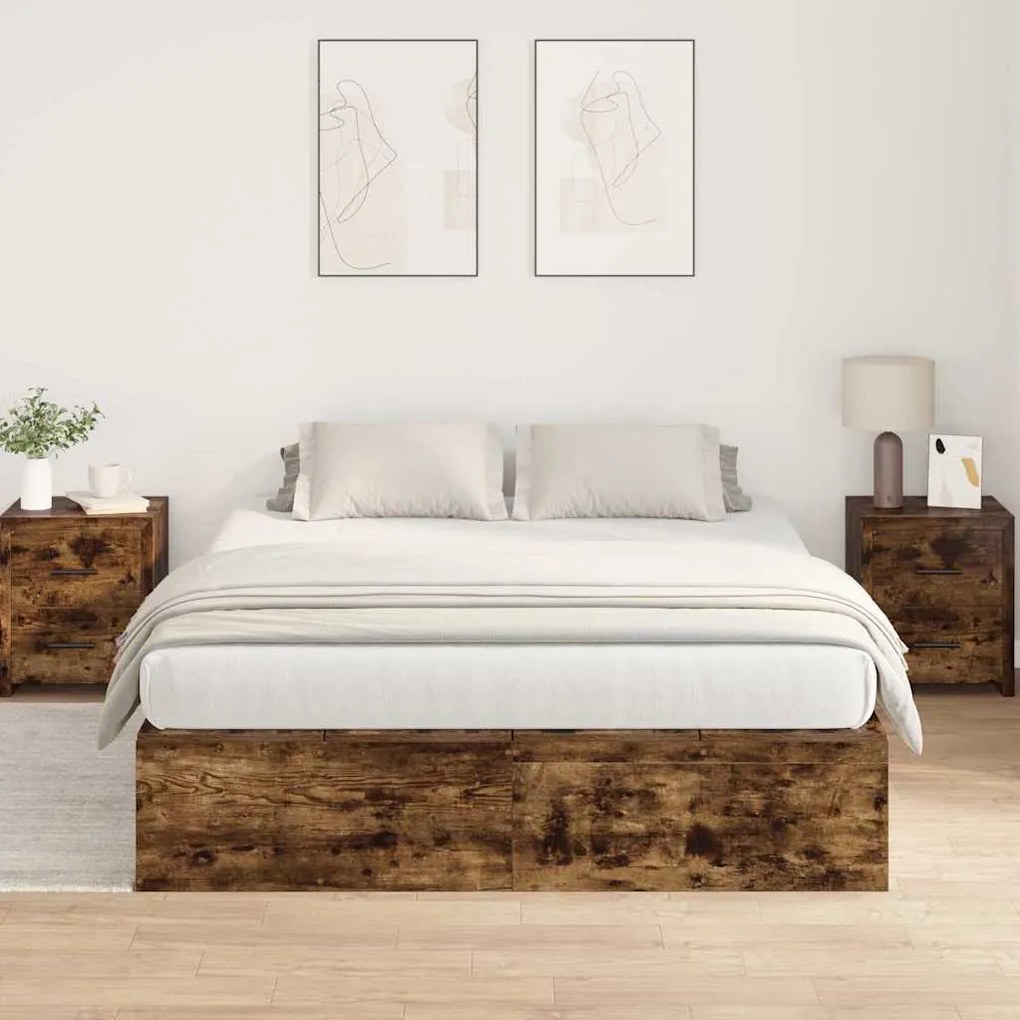 vidaXL Σκελετός Κρεβατιού Καπνιστή δρυς 190 x 140 x 31.5 εκ.