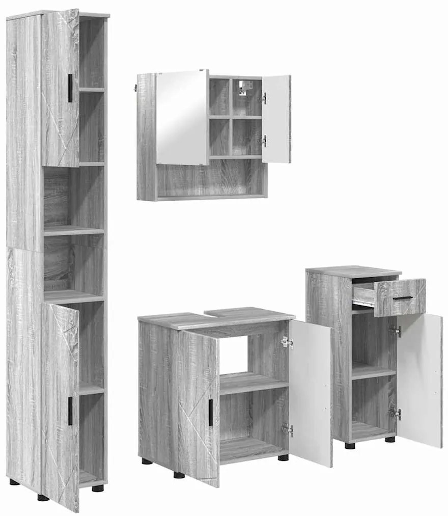 vidaXL Σετ Επίπλων Μπάνιου με πόρτα 4 pcs Γκρι sonoma 61 x 35 x 64 εκ.