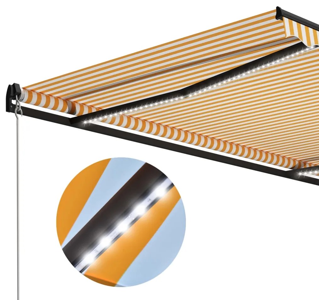 vidaXL Τέντα Συρόμενη Χειροκίνητη με LED Κίτρινο / Λευκό 600 x 300 εκ.