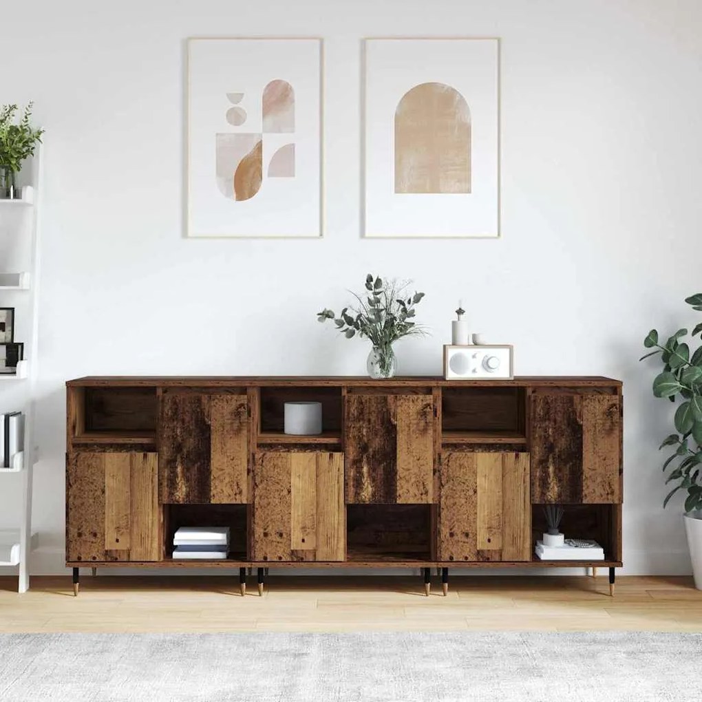 vidaXL Παραδοσιακά Πλευρικά Έπιπλα 3 pcs Παλαιό ξύλο 180 x 35 x 70 εκ