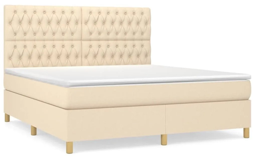 Κρεβάτι Boxspring με Στρώμα Κρεμ 180x200 εκ. Υφασμάτινο - Κρεμ