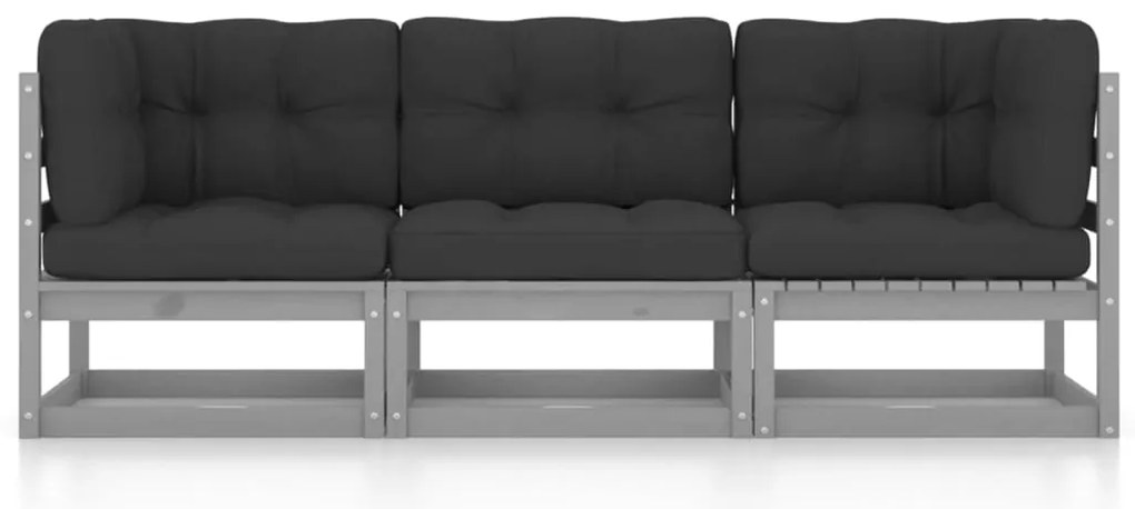 vidaXL Καναπές Κήπου Τριθέσιος από Μασίφ Ξύλο Πεύκου με Μαξιλάρια