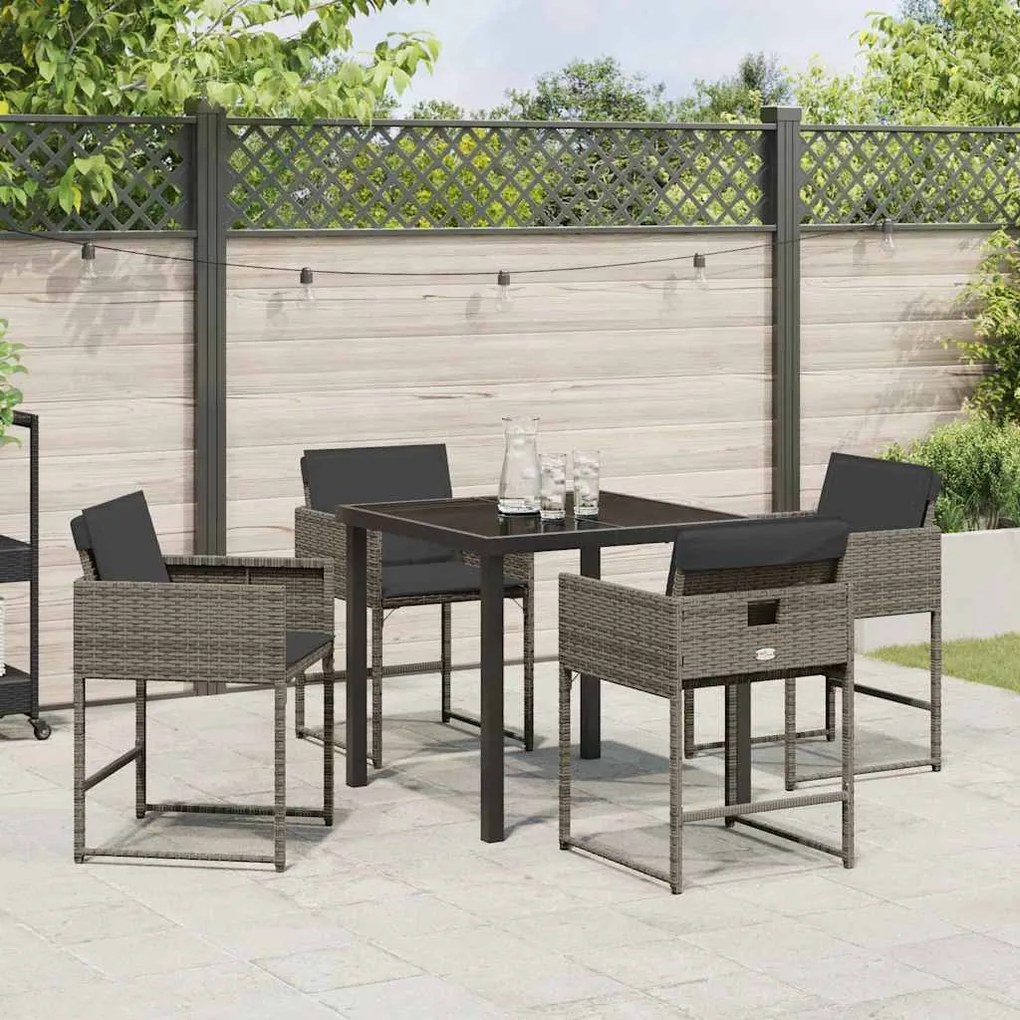 vidaXL Σέτ φαγητού για κήπο με μαξιλάρι 5 pcs Γκρι Πολυ ράταν