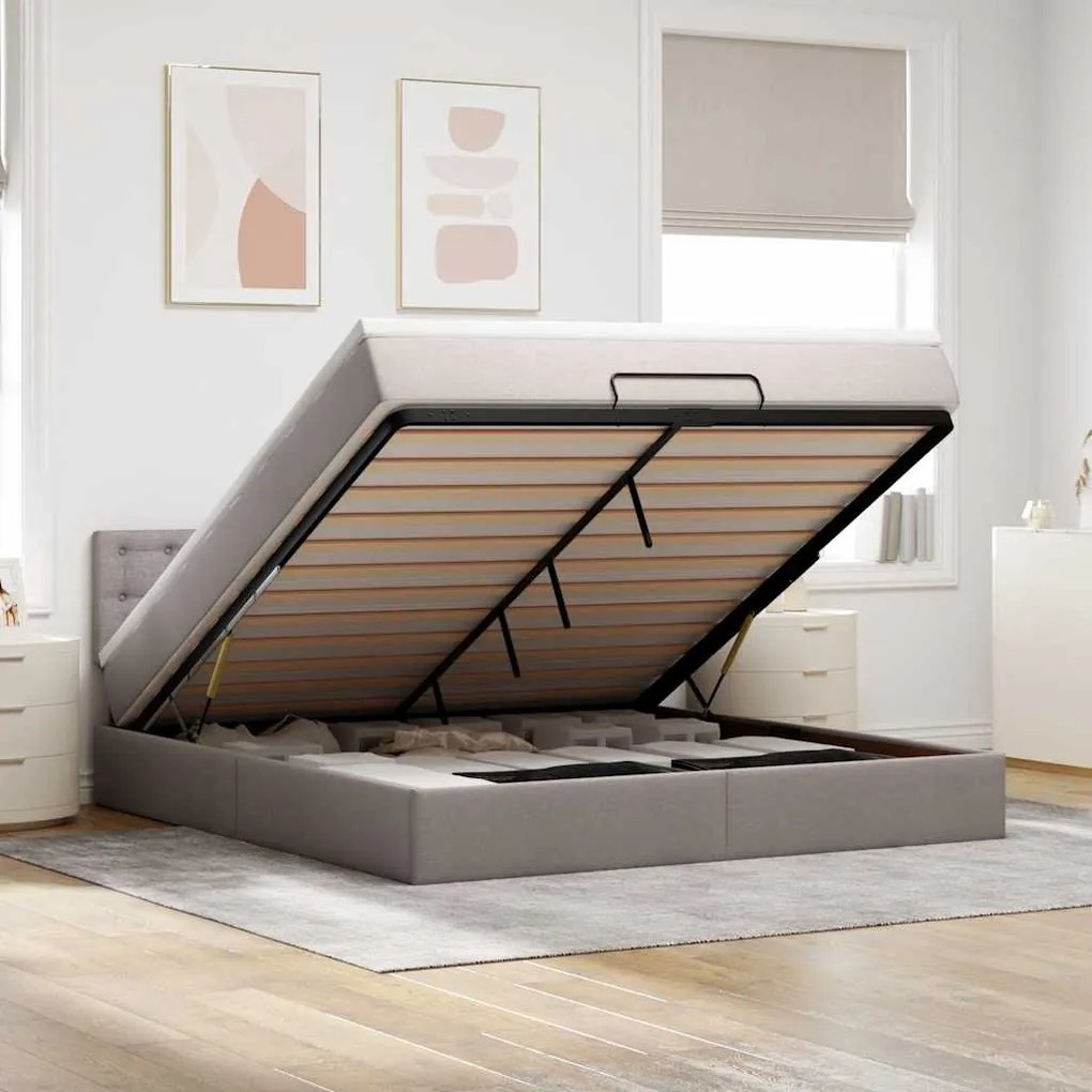 vidaXL Οθωμανικό κρεβάτι με στρώμα &amp; LEDs Taupe 180x200cm ύφασμα