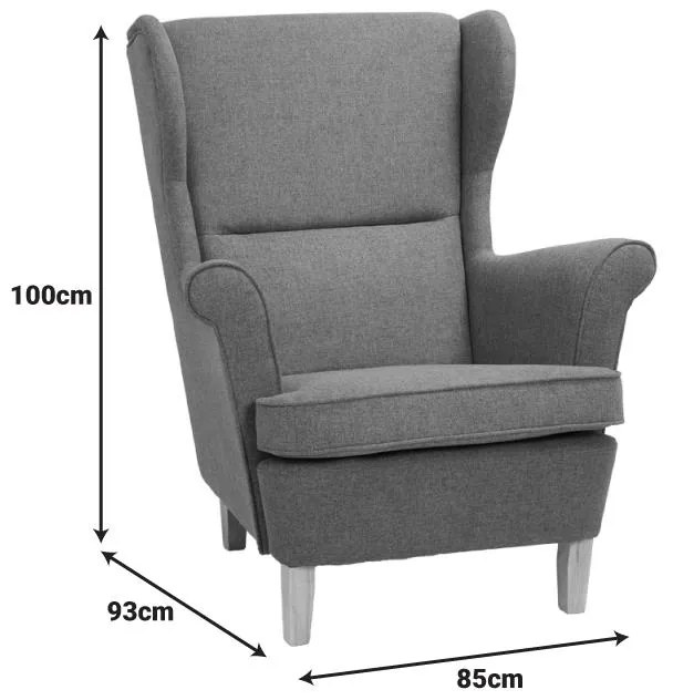 Πολυθρόνα - μπερζέρα Malei ύφασμα σε γκρι απόχρωση-ξύλινα πόδια 85x93x100εκ 85x93x100 εκ.