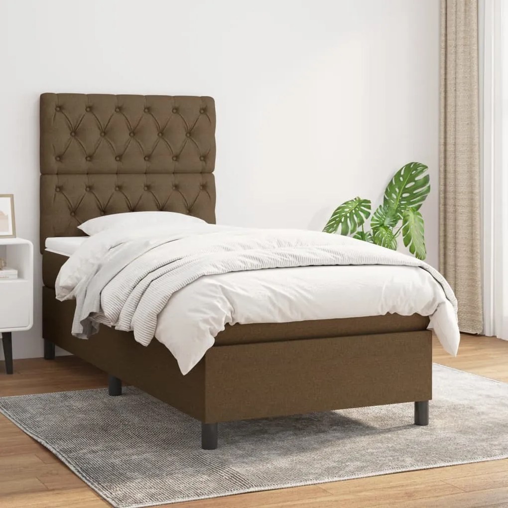 Κρεβάτι Boxspring με Στρώμα Σκούρο Καφέ 80x200 εκ. Υφασμάτινο - Καφέ