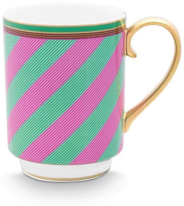 ΜΕΓΑΛΗ ΚΟΥΠΑ ΜΕ ΧΕΡΟΥΛΙ 350ml PIP STUDIO - WITH EAR CHIQUE STRIPES PINK-GREEN