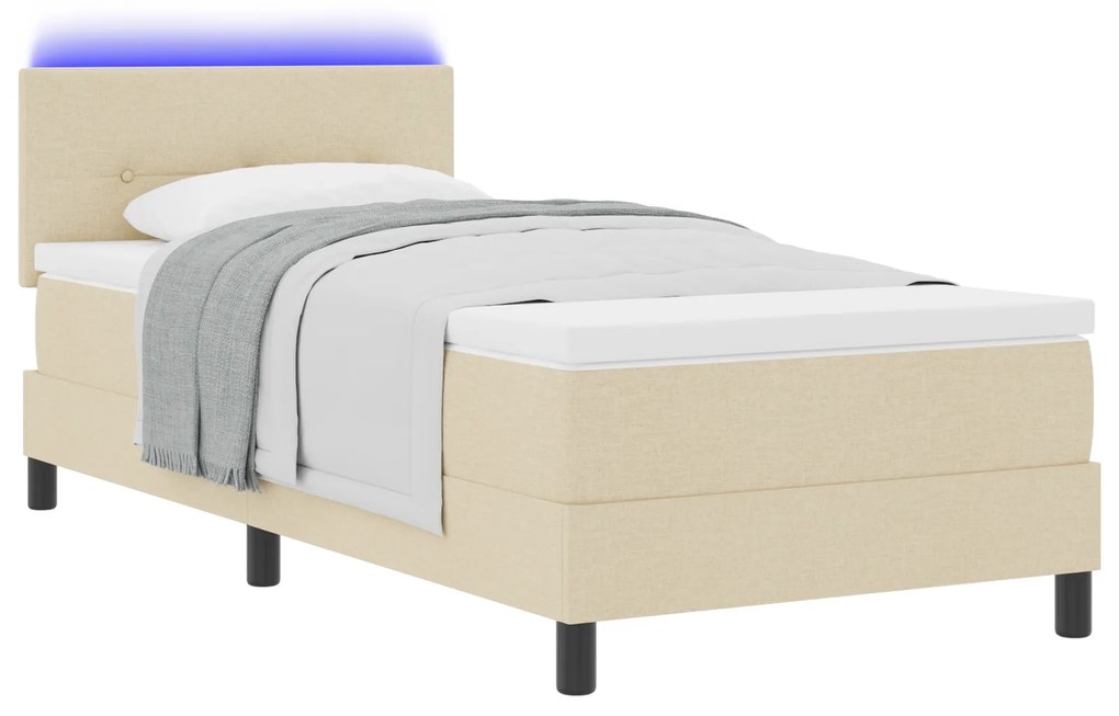 vidaXL Box Spring Bed της με Στρώμα & LED Μπεζ 100x200 εκ. Ύφασμα