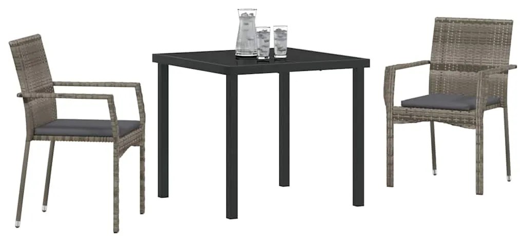 vidaXL Σέτ φαγητού για κήπο με μαξιλάρι 3 pcs Γκρι συνθετικό ρατάν