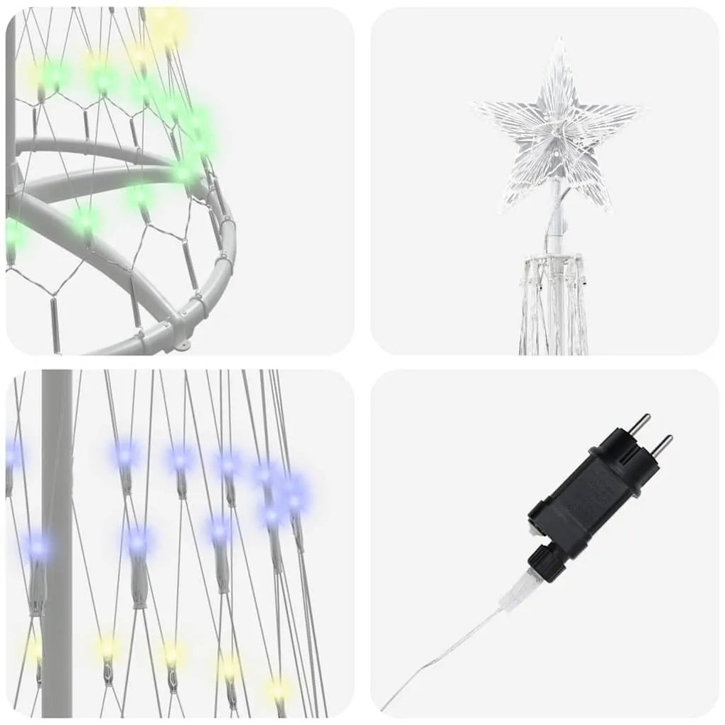 vidaXL LED Χριστουγεννιάτικο Δέντρο Πολύχρωμο 70 x 70 x 250 εκ Μέταλλο