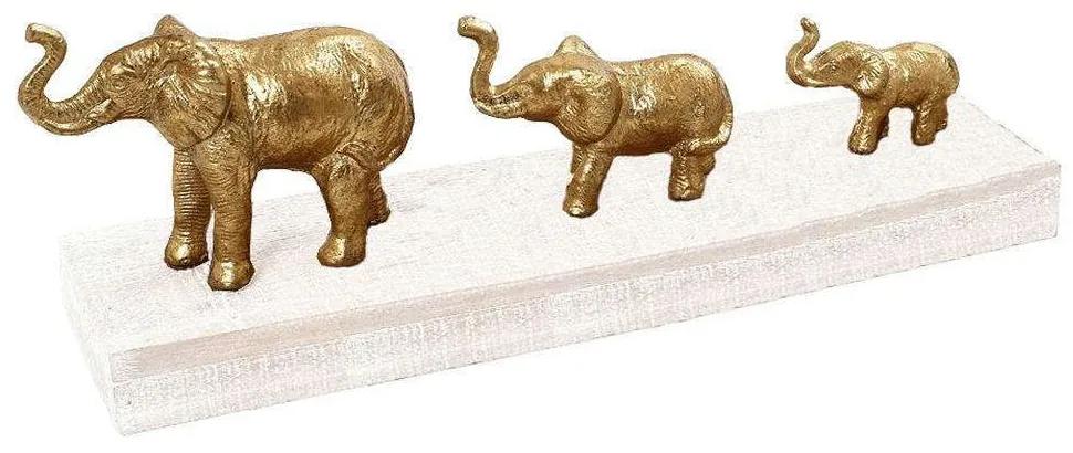Διακοσμητικό Επιτραπέζιο Ελέφαντες ICY228 36x9x13cm White-Gold Espiel Μέταλλο,Ξύλο