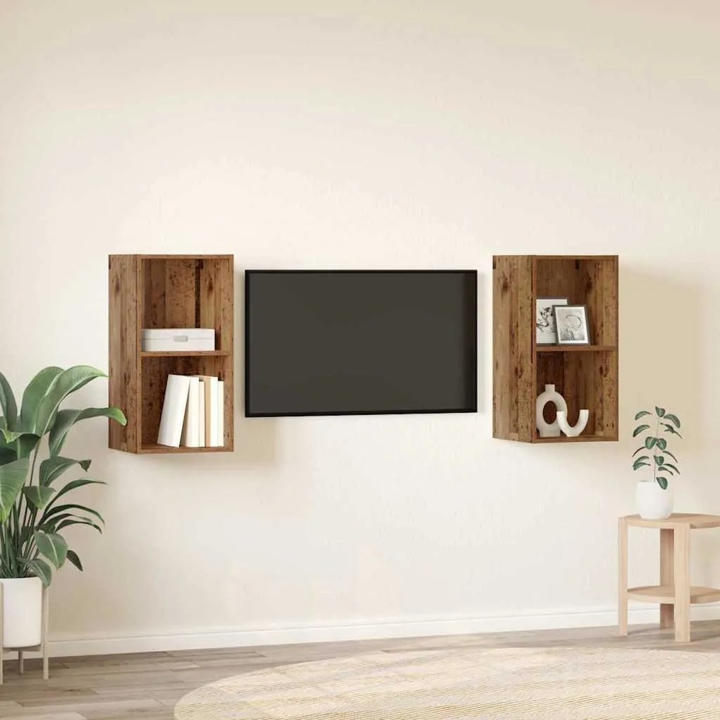 vidaXL Τηλεοπτική Κάβα Τοίχου 2 pcs Παλιό ξύλο 37 x 37 x 72 εκ