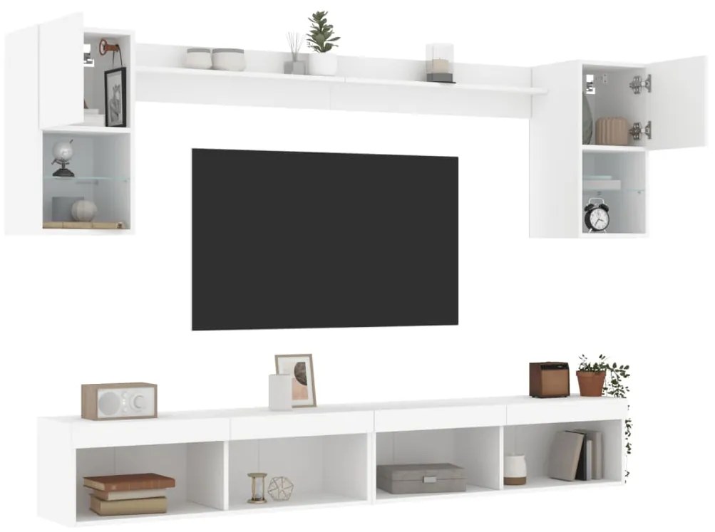 vidaXL Έπιπλα Τοίχου Τηλεόρασης 6 τεμ LED Λευκά από Επεξεργασμένο Ξύλο