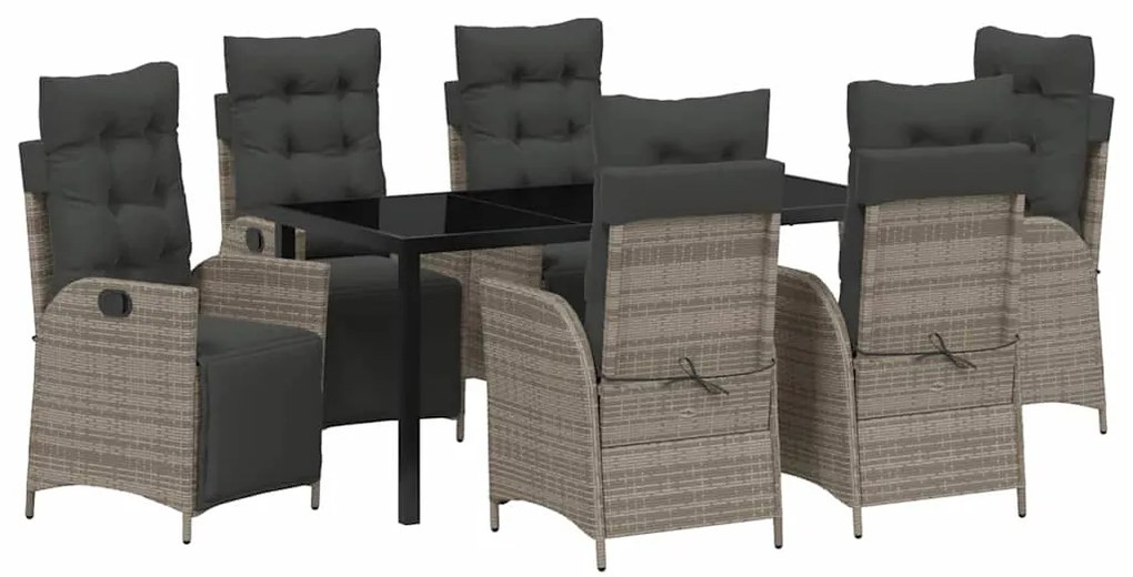 vidaXL Σέτ φαγητού για κήπο 7 pcs Γκρι Πολυ ράταν