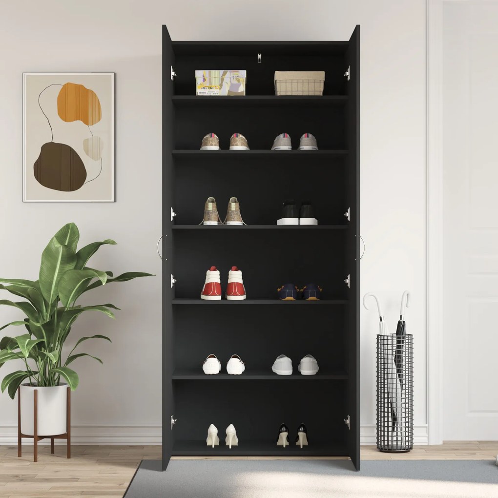 vidaXL Ντουλάπα παπουτσιών Μαύρη 80x35,5x180 εκ Επεξεργασμένο ξύλο