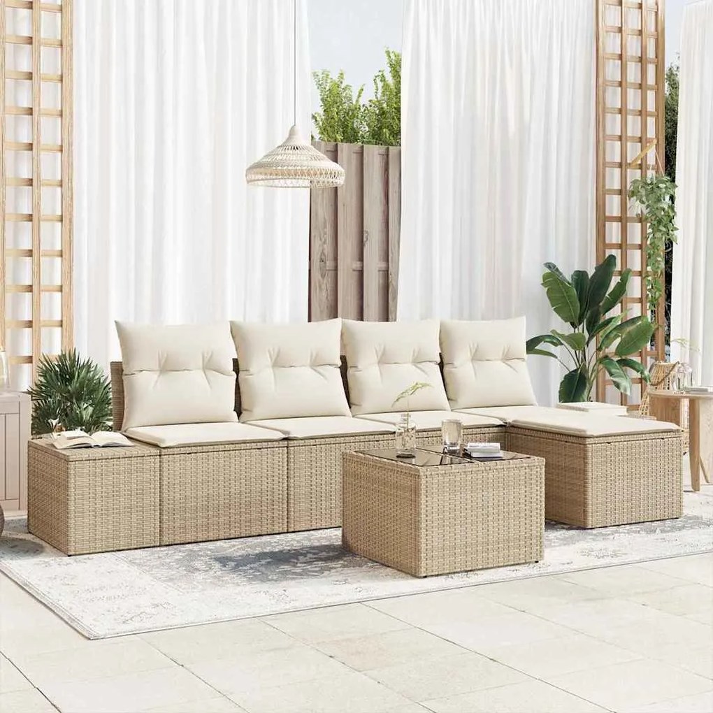 vidaXL Σετ Καναπέ Κήπου 6 pcs Μπεζ, Κρέμα Πολυ rattan, βαμμένο ατσάλι