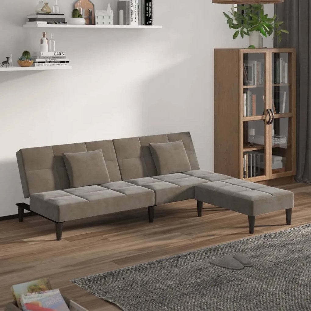 vidaXL Καναπές Κρεβάτι Διθέσιος Αν. Γκρι Βελ. με 2 Μαξιλ. & Υποπόδιο