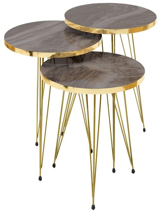 Βοηθητικά τραπέζια σαλονιού Buena pakoworld σετ 3τεμ ανθρακί μαρμάρου-χρυσό Model: 120-000277