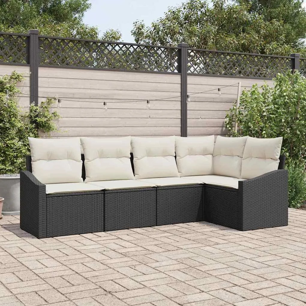 vidaXL Σέτ φαγητού για κήπο με μαξιλάρι 5 pcs Μαύρο και Κρέμα