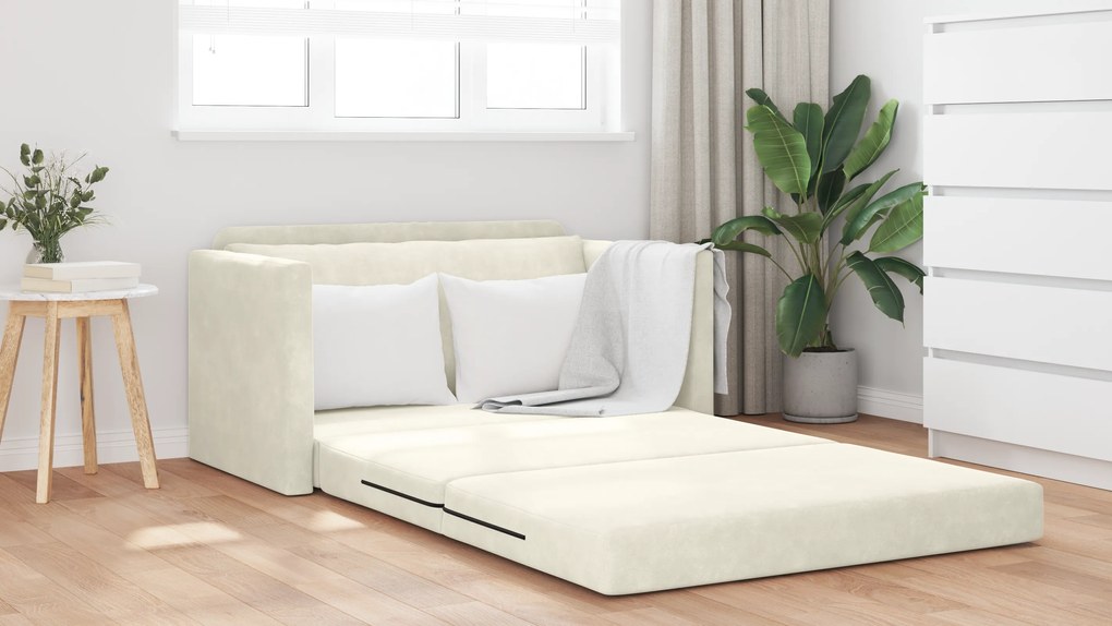 vidaXL Καναπές Κρεβάτι 2-σε-1 Κρεμ 124x204x61 εκ Βελούδο