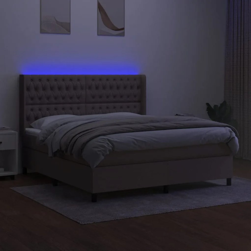 vidaXL Κρεβάτι Boxspring με Στρώμα & LED Taupe 180x200 εκ. Υφασμάτινο
