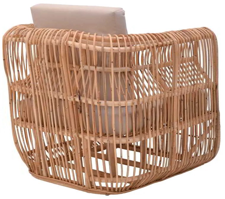 Πολυθρόνα Fajole pakoworld rattan σε φυσική απόχρωση με μπεζ μαξιλάρι 86x86x66εκ