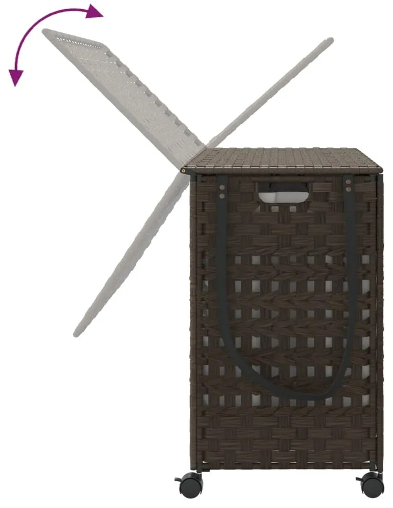 vidaXL Καλάθι Άπλυτων με Τροχούς Σκούρο Καφέ 66x35x60 εκ. από Ρατάν