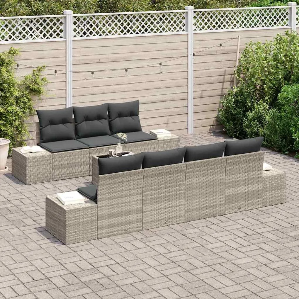 vidaXL Σετ Καναπέ Κήπου 8 pcs Ανοιχτό γκρι Πολυ ράταν