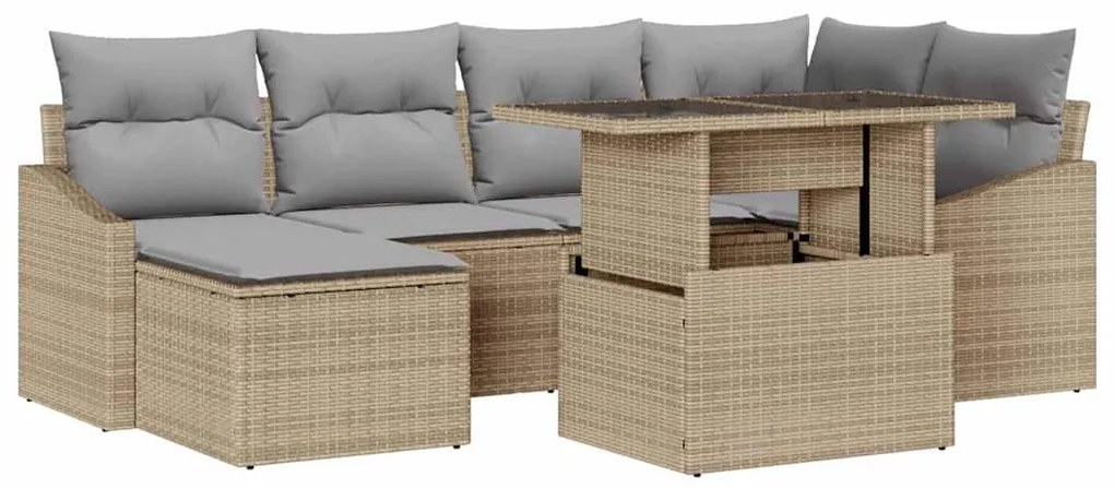 vidaXL Σετ Καναπέ Κήπου με μαξιλάρι 7 pcs μπεζ και ανοιχτό γκρι