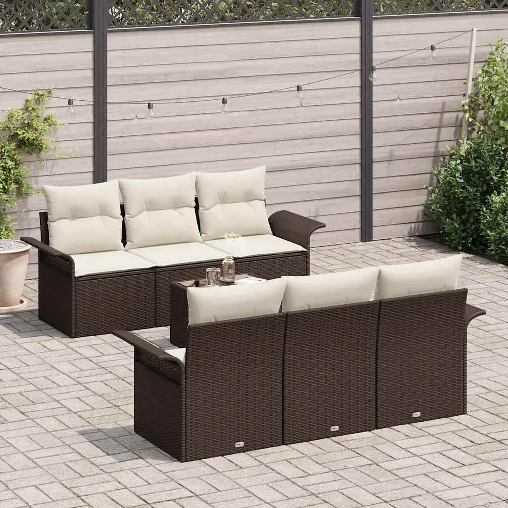 vidaXL Σετ Καναπέ Κήπου 7 pcs Καφέ Πολυ ράταν