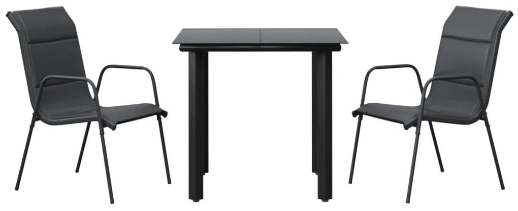 vidaXL Σετ Τραπεζαρίας Κήπου 3 Τεμαχίων Μαύρο από Ατσάλι &amp; Textilene