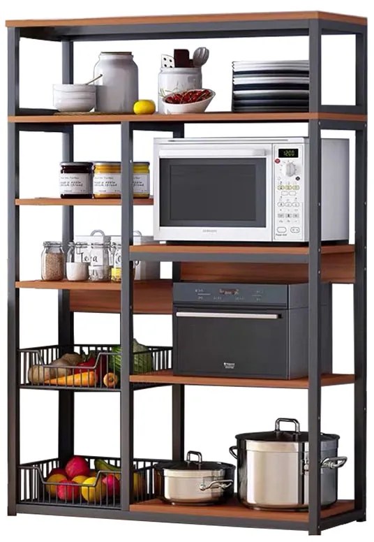 Ραφιέρα επιδαπέδια Leena pakoworld μέταλλο καρυδί-μαύρο 80x30x142εκ