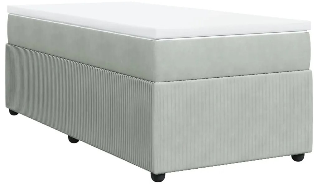 vidaXL Κρεβάτι Boxspring με Στρώμα Ανοιχτό Γκρι 90x200 εκ. Βελούδινο