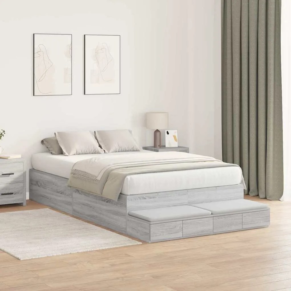 vidaXL Κρεβάτι με αποθηκευτικό χώρο Γκρι sonoma 226.5 x 120 x 31.5 εκ.