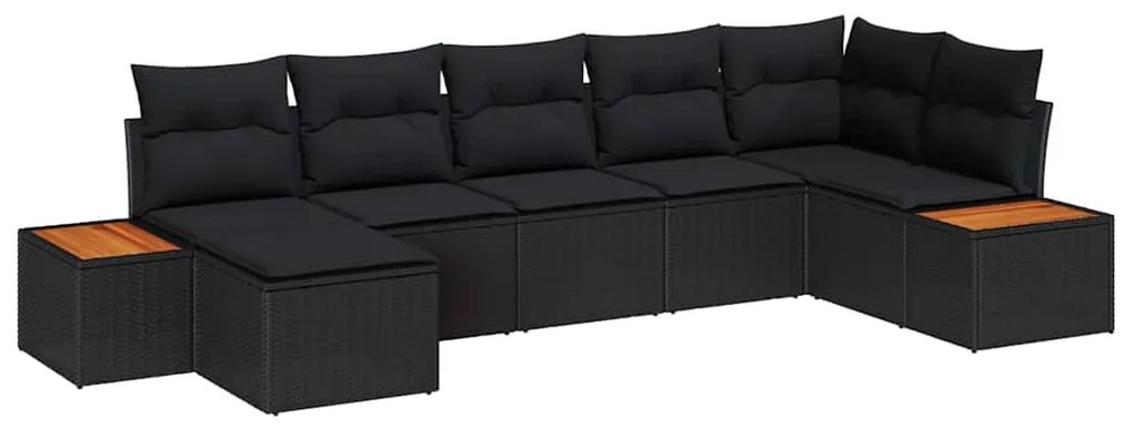 vidaXL Σετ Καναπέ Κήπου με μαξιλάρι 7 pcs Μαύρο Πολυ ράταν