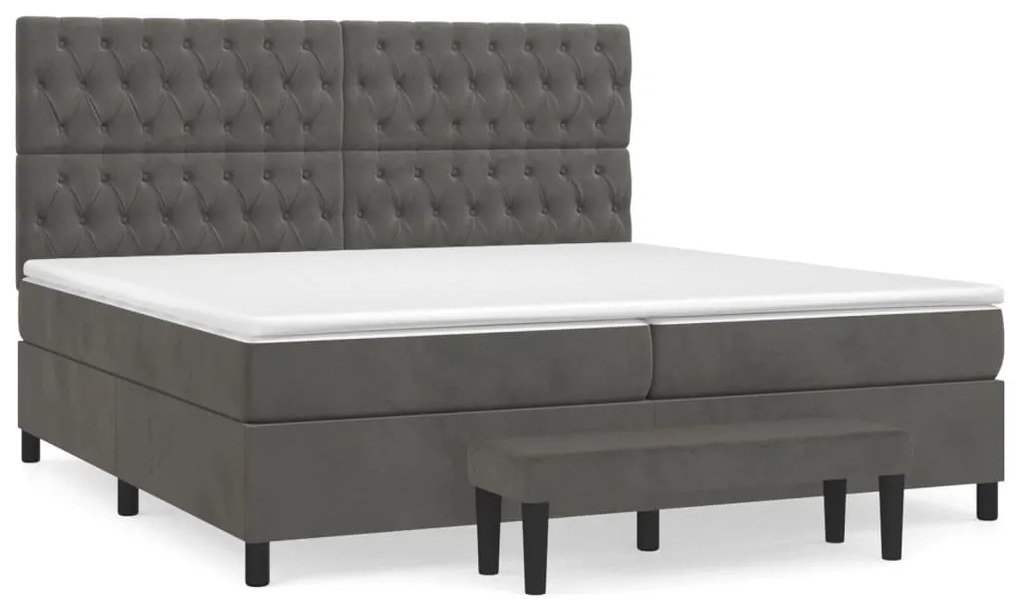 vidaXL Κρεβάτι Boxspring με Στρώμα Σκούρο Γκρι 200x200 εκ. Βελούδινο